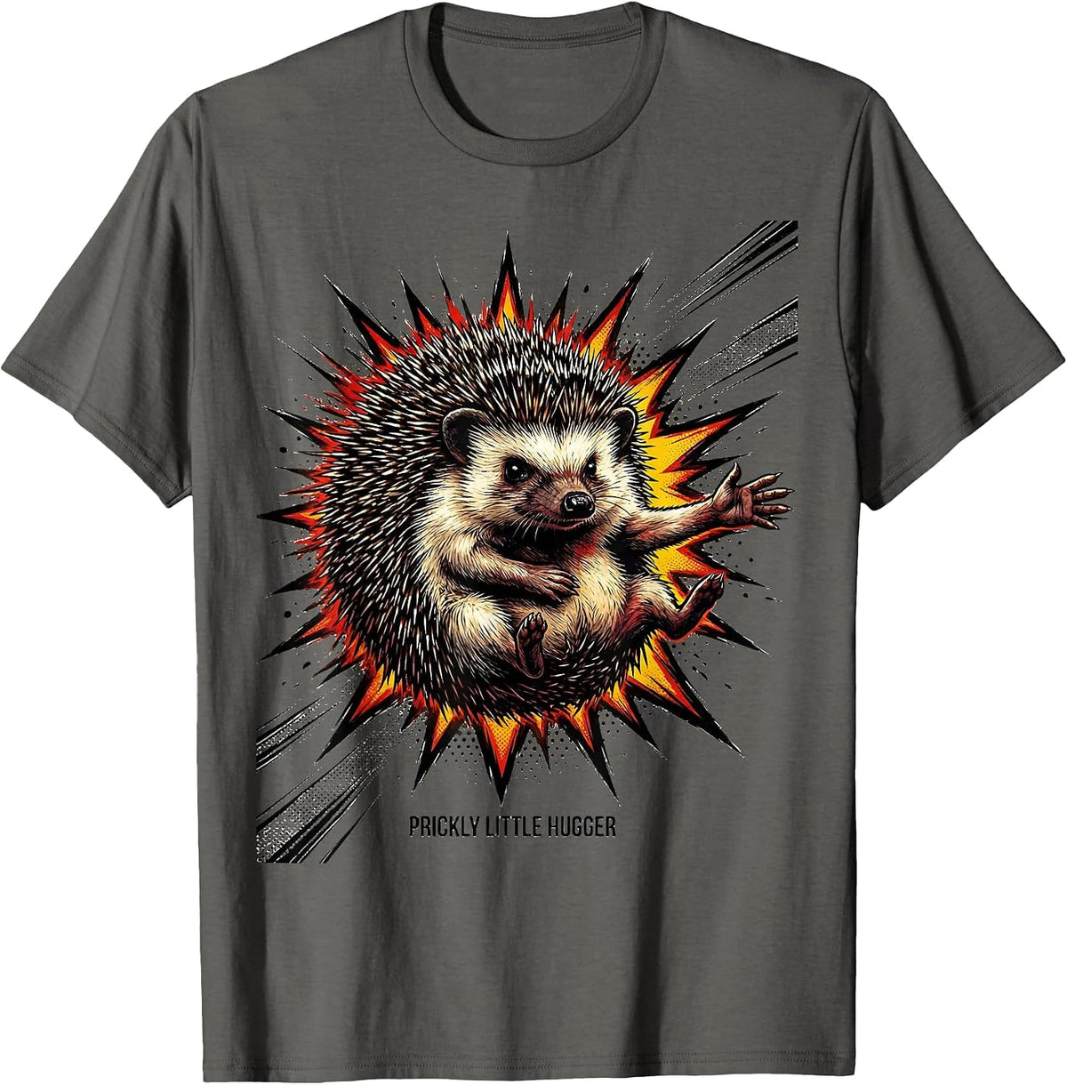 Prickly Little Hugger Cute Hedgehog Animal Lover Gift T-Shirt - Asphalt Grey
