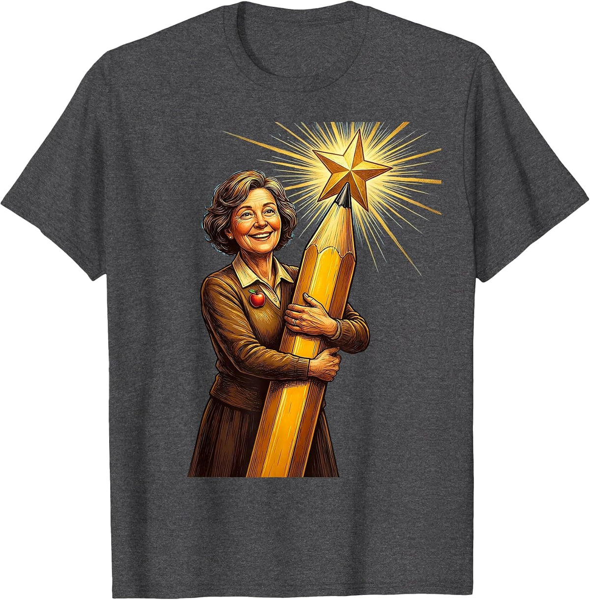 Men's SPED Teacher Holding Giant Pencil with Star T-Shirt - Dark Heather Grey
