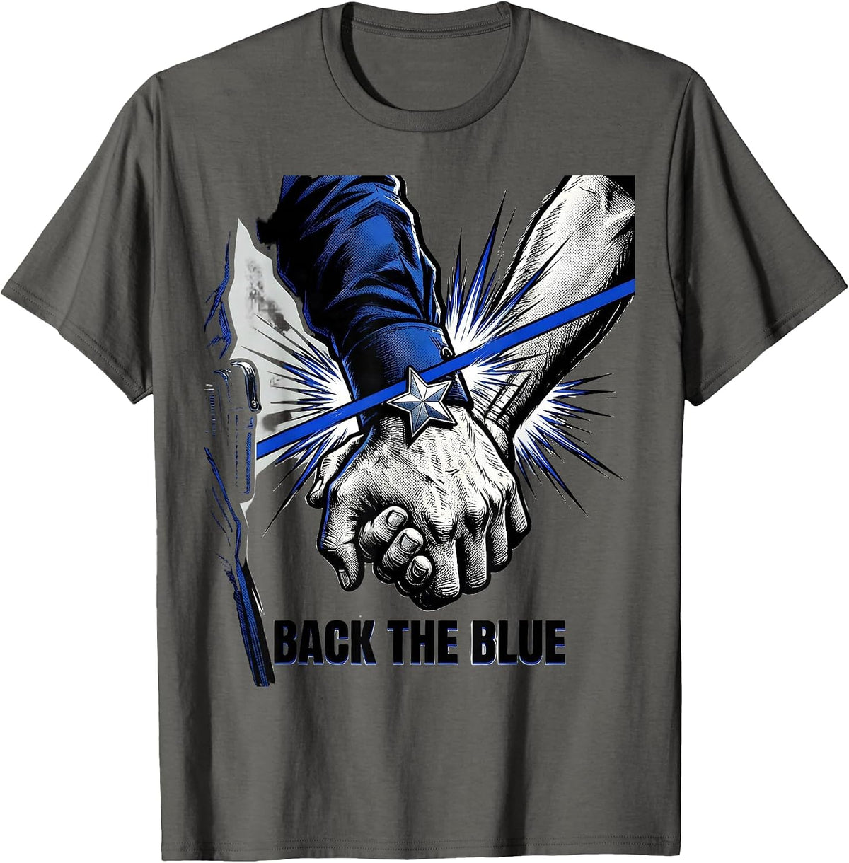 Back The Blue Comic Book Thin Blue Line Police Support T-Shirt, Men, Asphalt Grey, X-Large - As Pictured