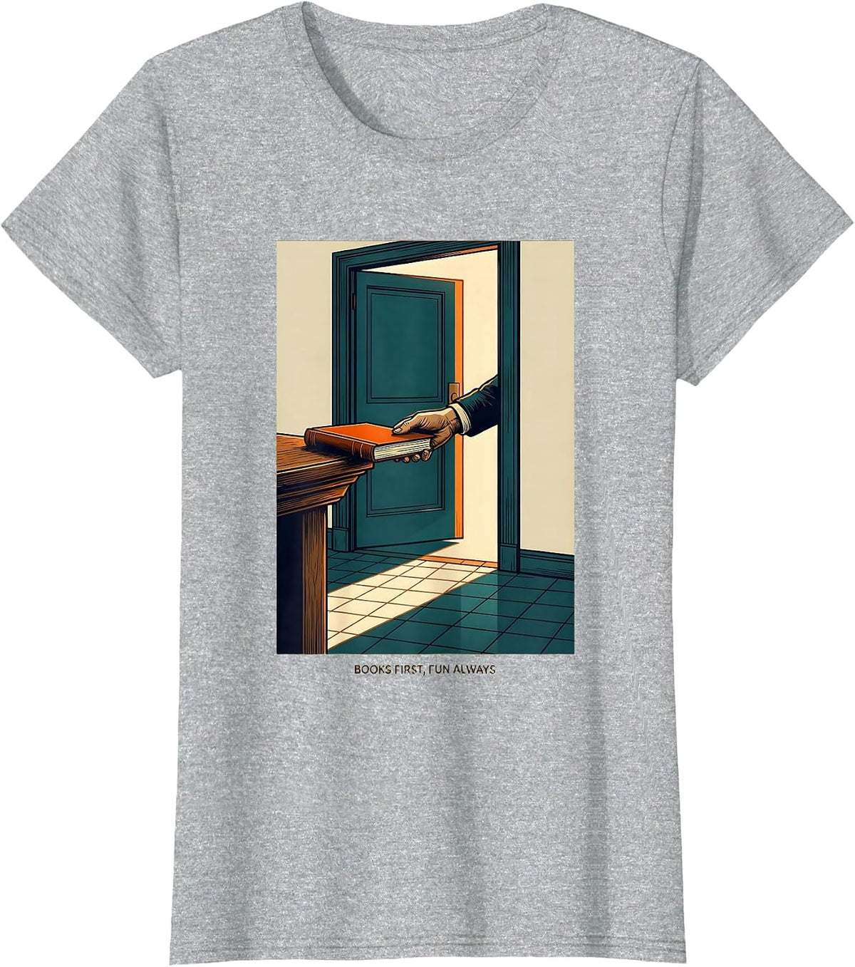 Books First Fun Always Funny Librarian Book Lover Reader T-Shirt - Heather Grey