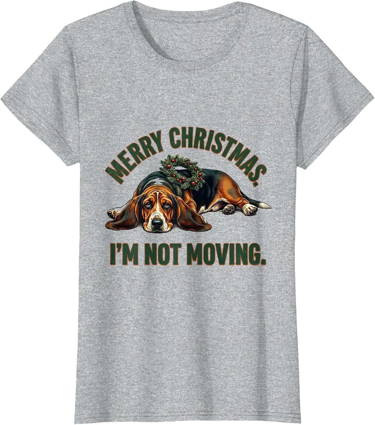 Women's Merry Christmas I'm Not Moving Vintage Basset Hound Dad Gift T-Shirt - Heather Grey