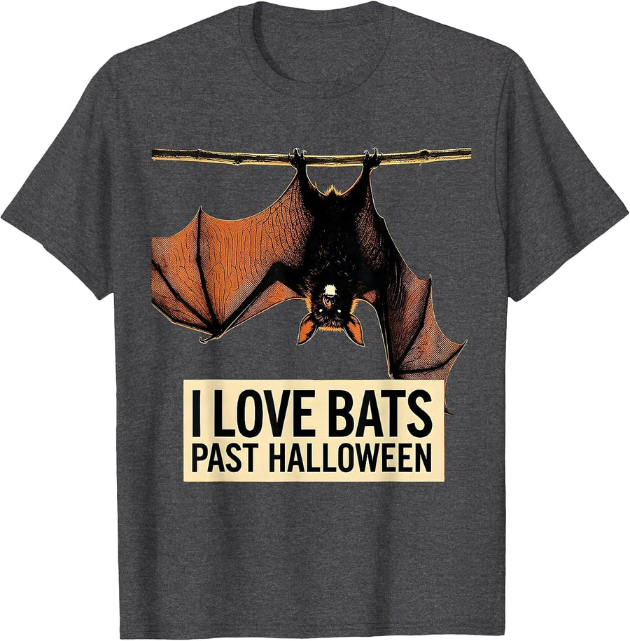 Men's I Love Bats Past Halloween Vintage Bat Lover Halloween Humor T-Shirt - Dark Heather Grey
