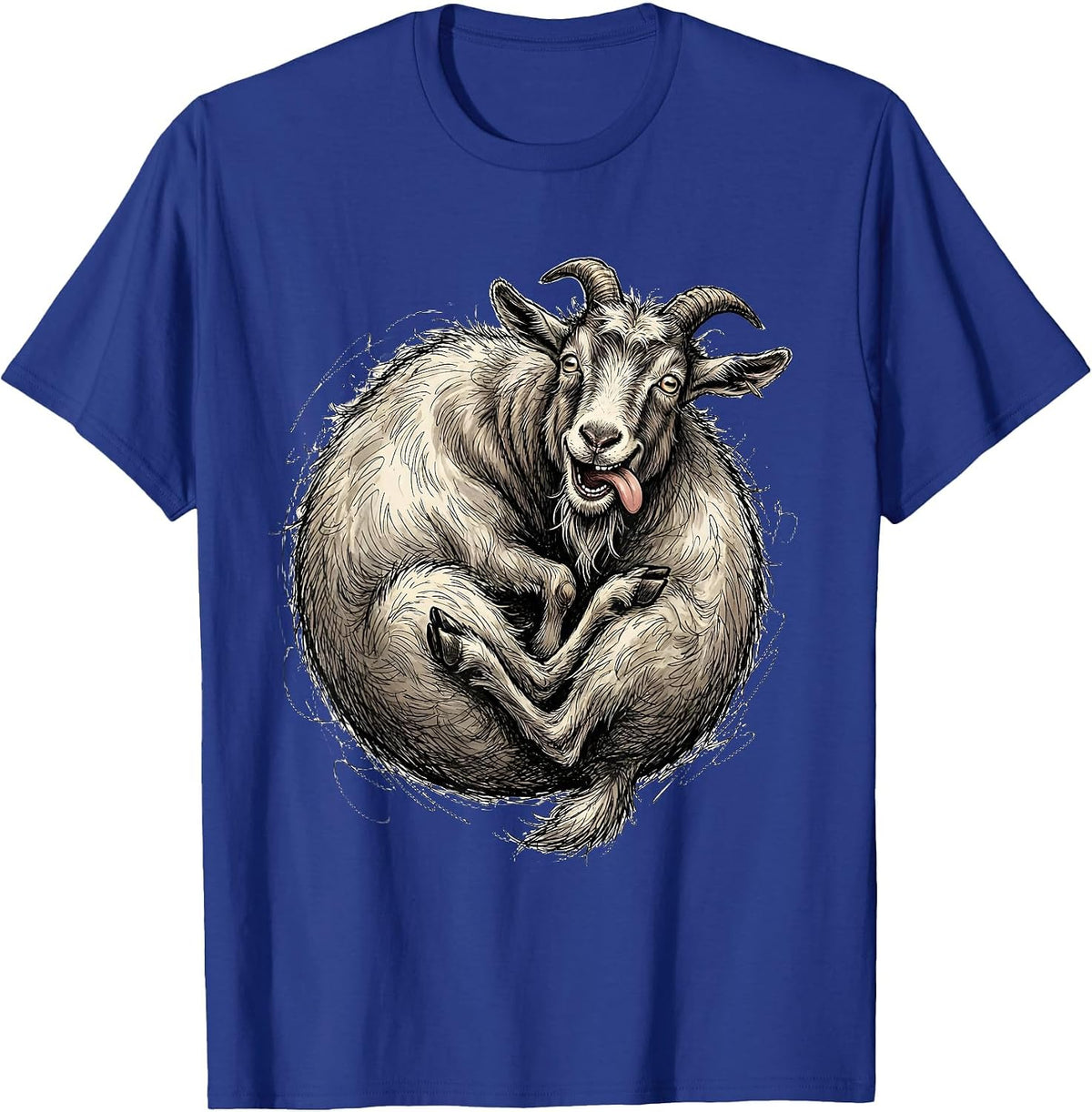 Men's Derpy Goat Eating Its Own Tail Funny Art T-Shirt - Royal Blue