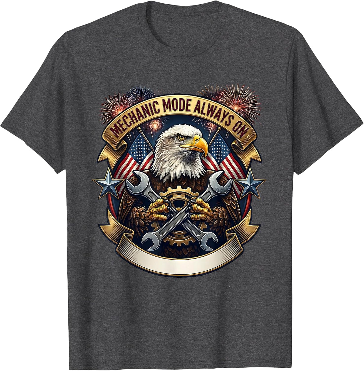 Mechanic Mode Always On Garage Life Design T-Shirt - Dark Heather Grey