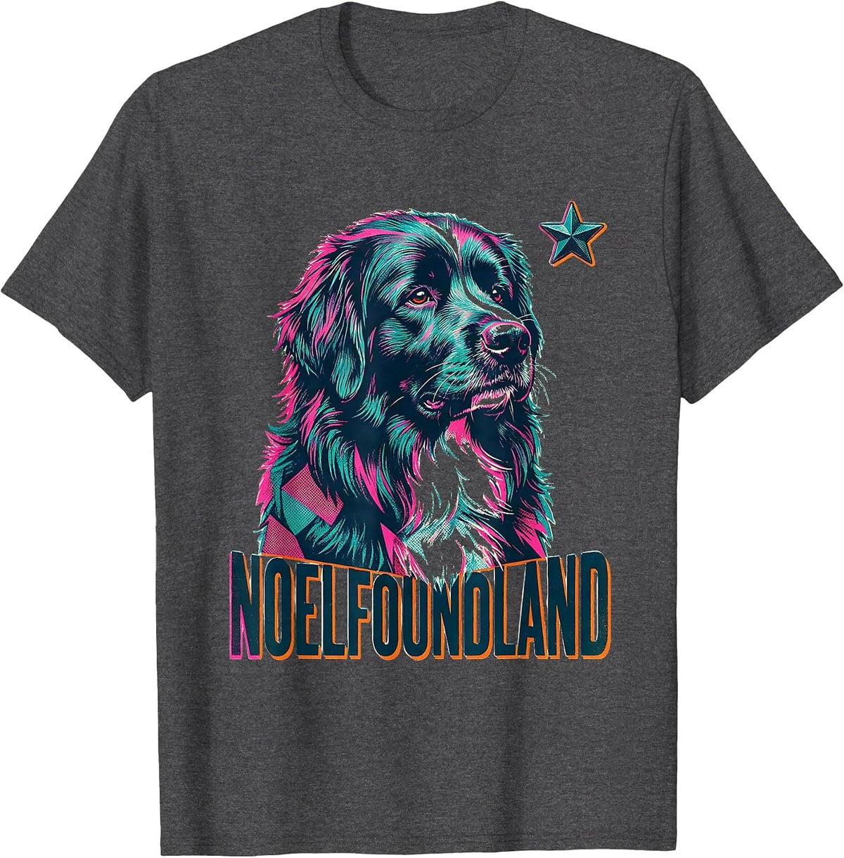 Noelfoundland Risograph Christmas Dog Breed Lover Humor T-Shirt - Dark Heather Grey