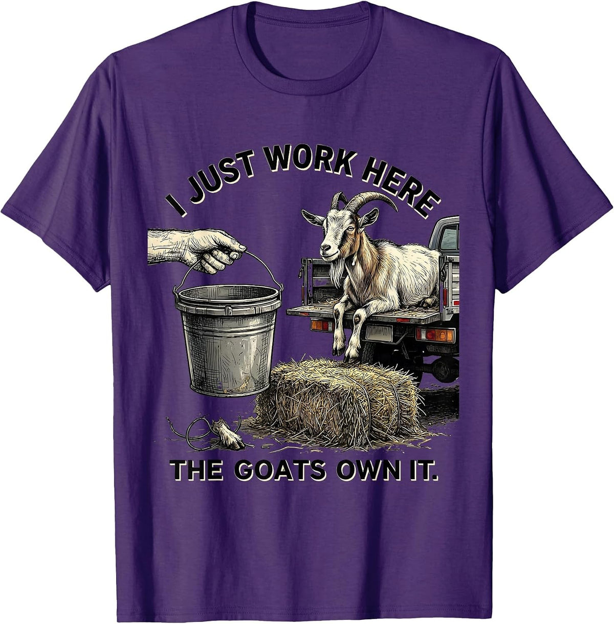 Men's I Just Work Here The Goats Own It Funny Goat Farmer Owner T-Shirt - Purple