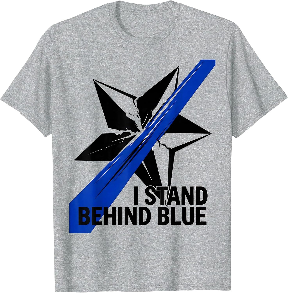 Men's I Stand Behind Blue Thin Blue Line Police Support Tribute T-Shirt - Heather Grey