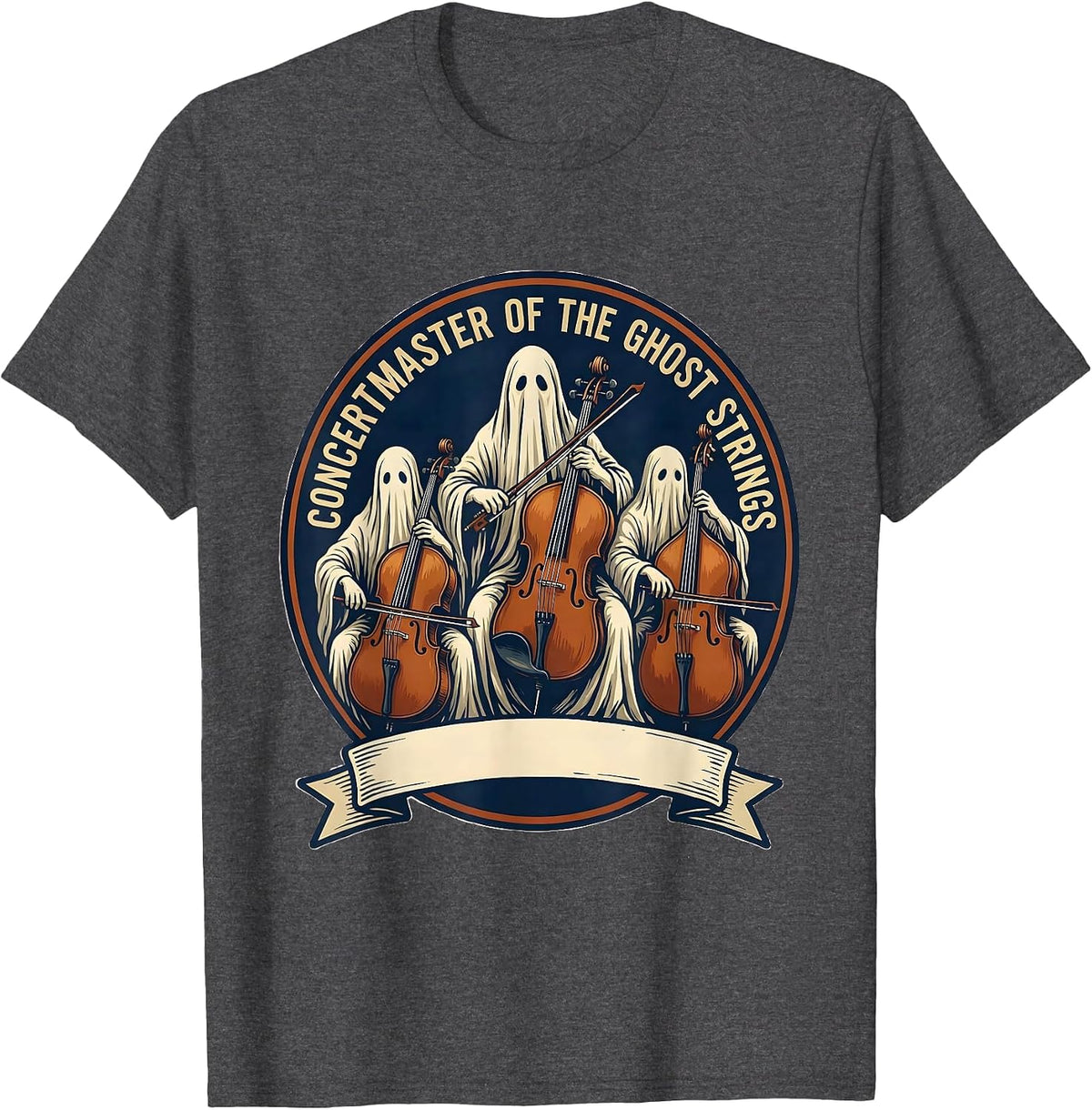 Concertmaster of the Ghost Strings Whimsical Music Teacher T-Shirt - Dark Heather Grey