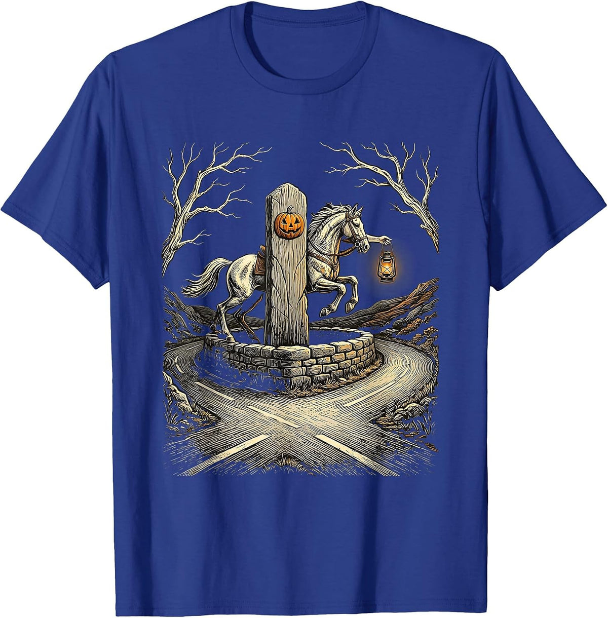 Sleepy Hollow Headless Horseman Gothic Halloween Horse Lover T-Shirt - Royal Blue