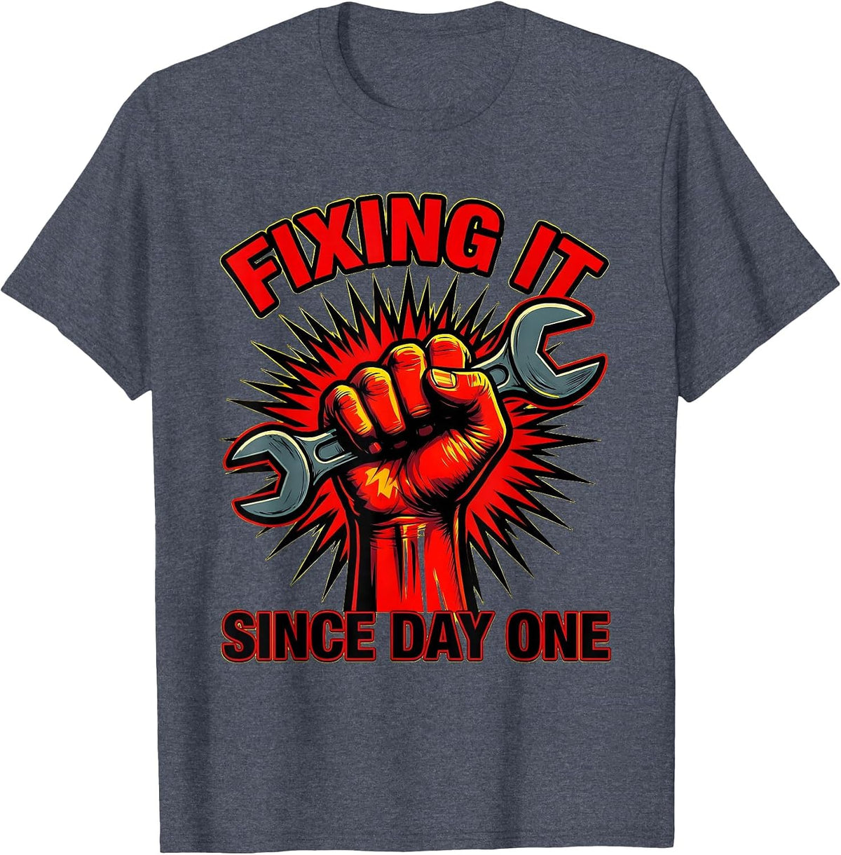 Mechanic Fixing It Since Day One Design T-Shirt - Heather Blue