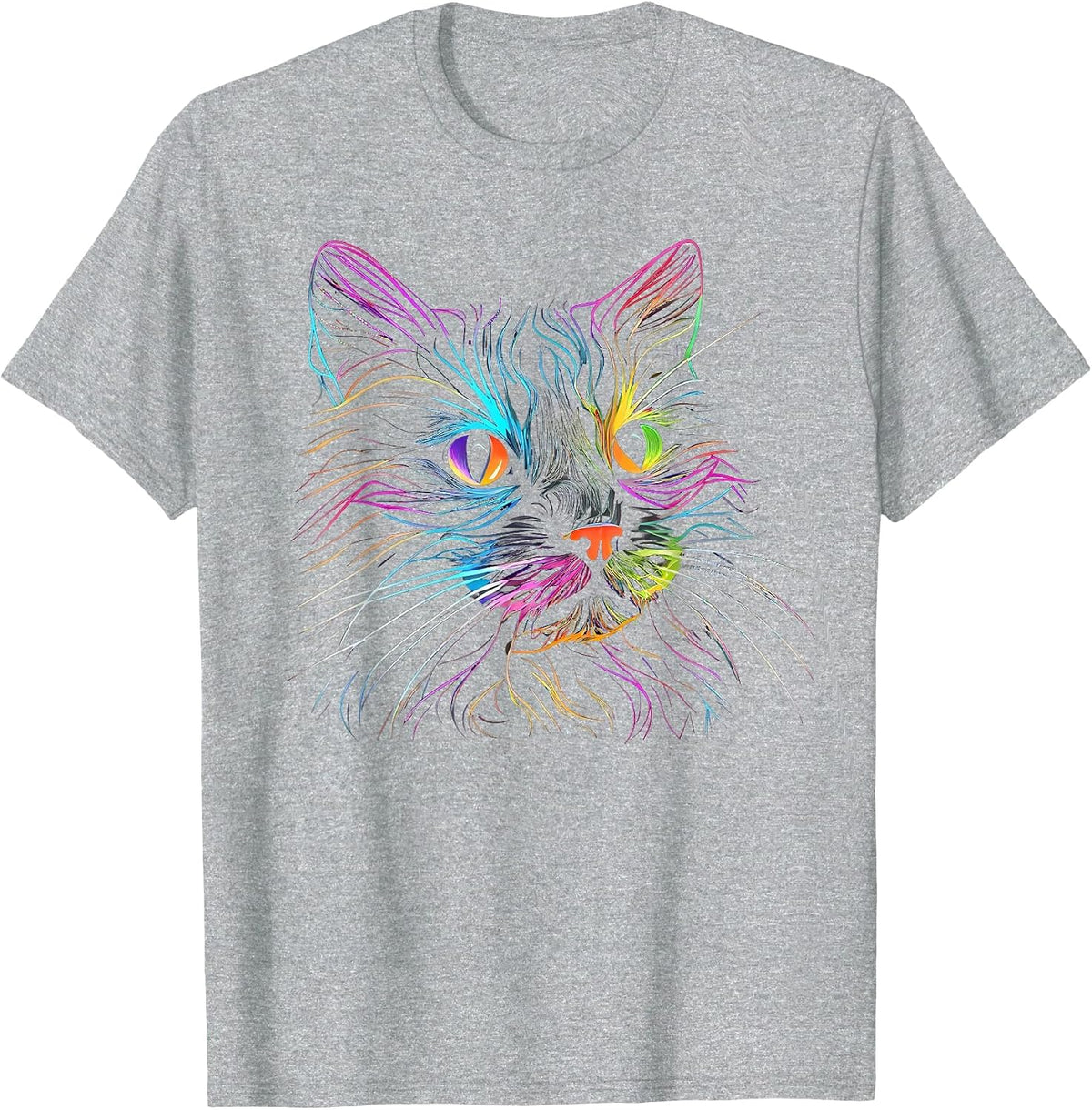 Cats Colorful Cat Cat's Head Catlovers T-Shirt - Heather Grey