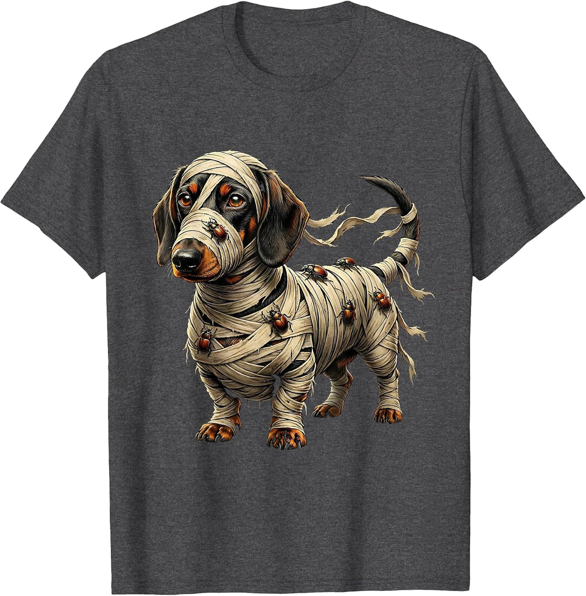 Dachshund Mummy Halloween Costume Dog T-Shirt - Dark Heather Grey