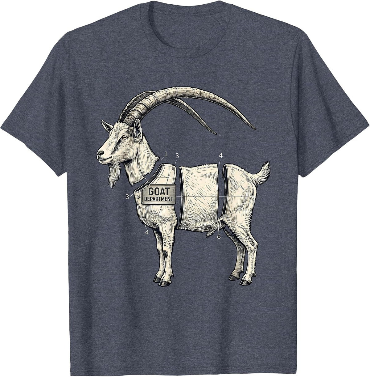 Goat Department Minimalist Line Art Animal Badge Patch Icon T-Shirt - Heather Blue