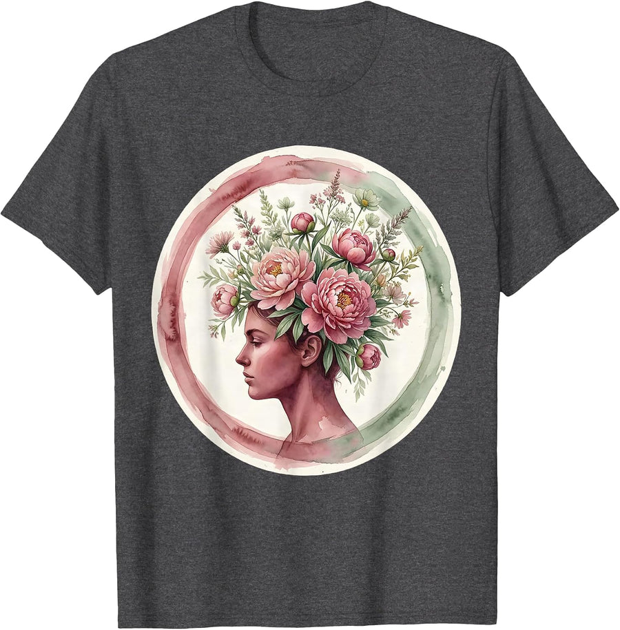 Men's Mental Health Matters Blooming Mind Floral Illustration T-Shirt - Dark Heather Grey