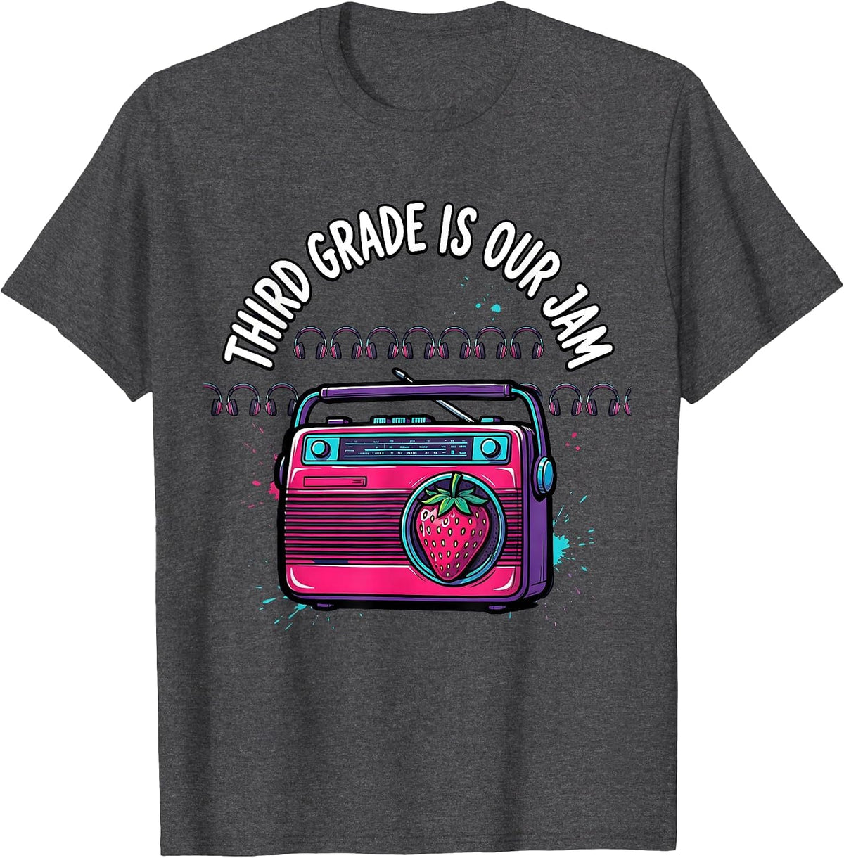 Third Grade Is Our Jam Retro 80s Teacher Student Back T-Shirt - Dark Heather Grey