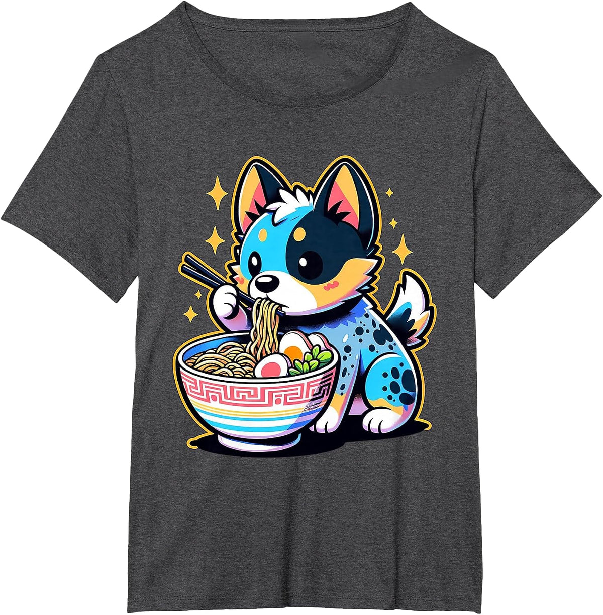 Kawaii Anime Blue Heeler Dog Ramen T-Shirt - Dark Heather Grey