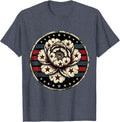 Patriotic Peony Flower with Stars Illustration T-Shirt - Heather Blue