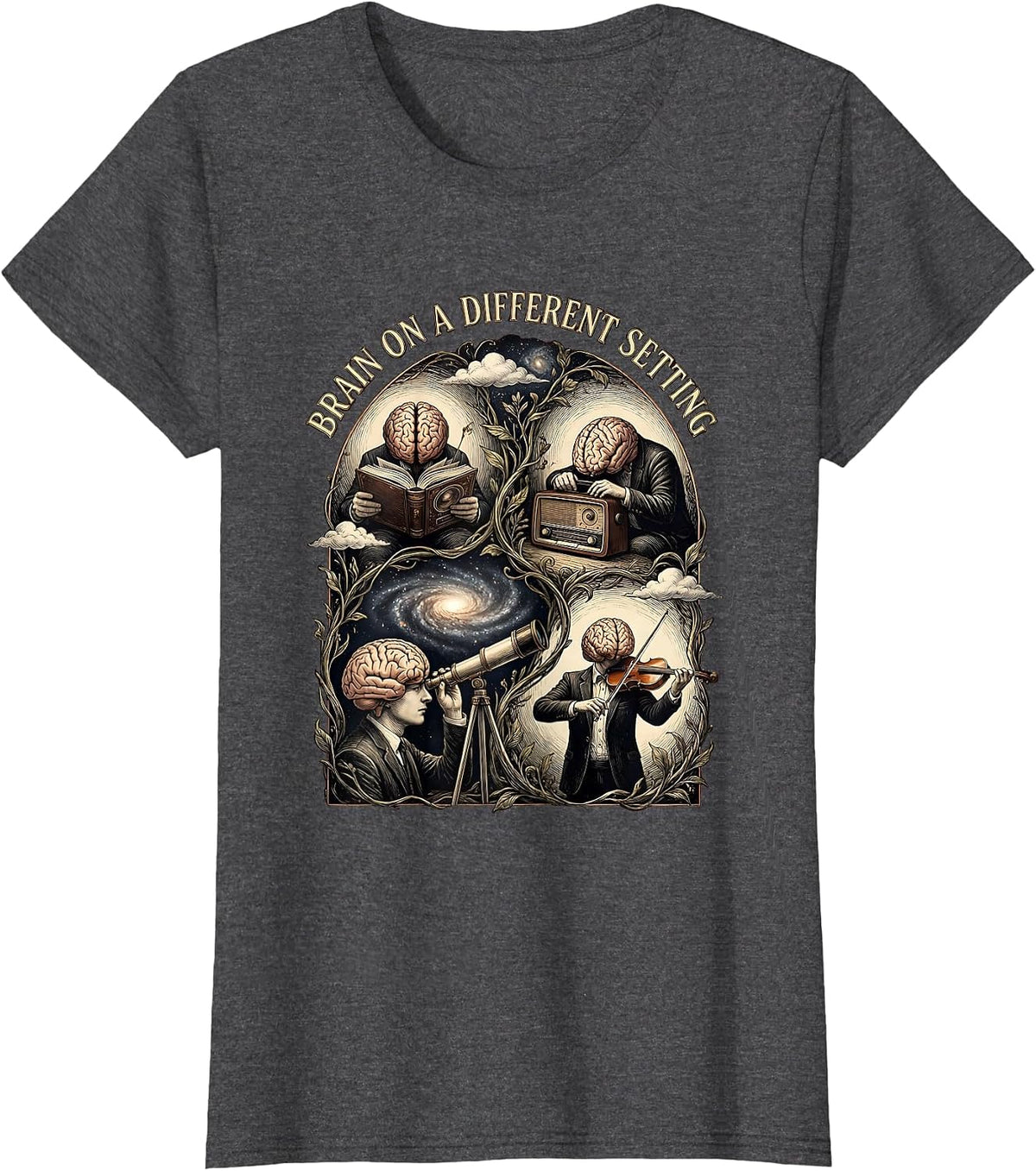 Women's Brain on a Different Setting Neurodiversity Design T-Shirt - Dark Heather Grey