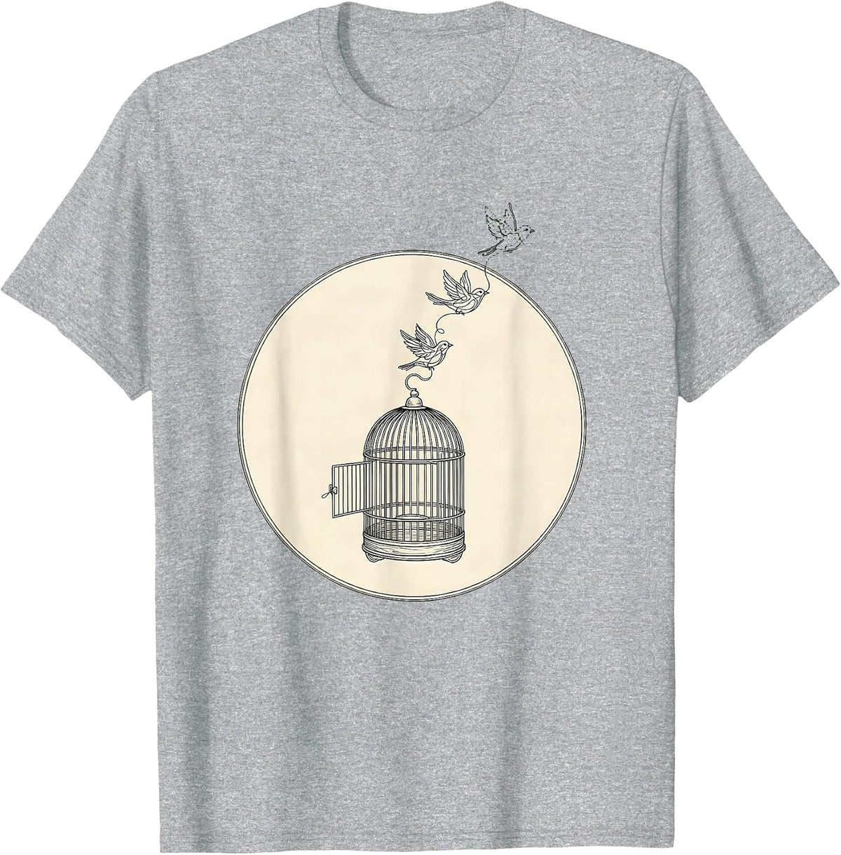 Men's Mental Health Matters Open Birdcage Freedom Design T-Shirt - Heather Grey