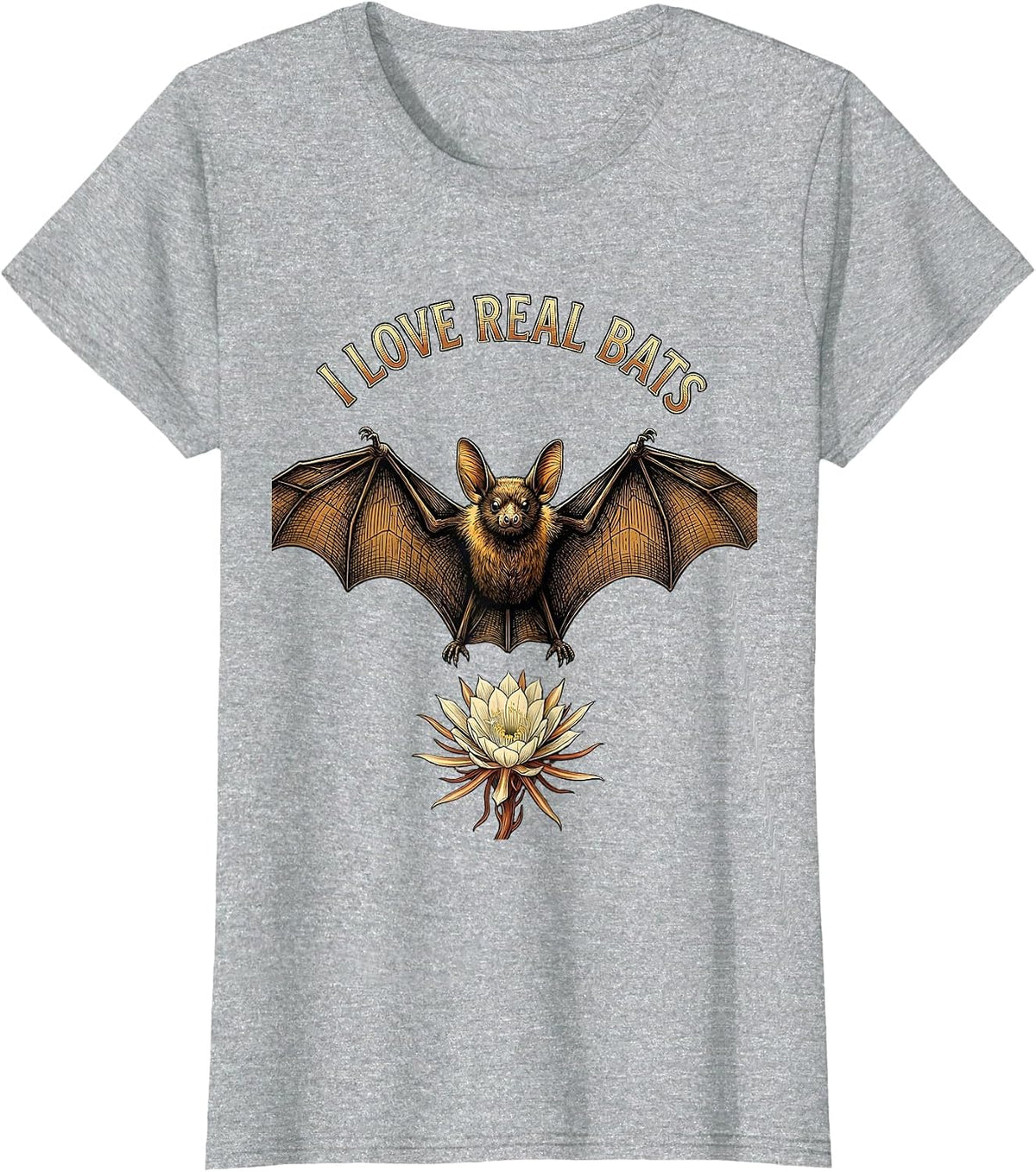 I Love Real Bats Vintage Bat Lover Halloween Nature T-Shirt - Heather Grey