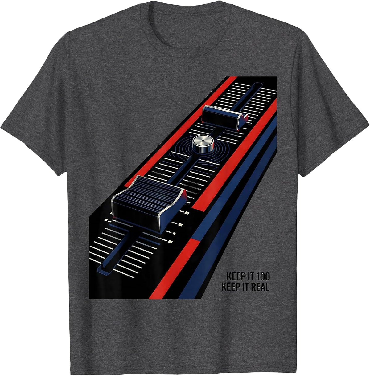 Keep It 100 Keep It Real Constructivist Poster DJ Mixer Old T-Shirt - Dark Heather Grey