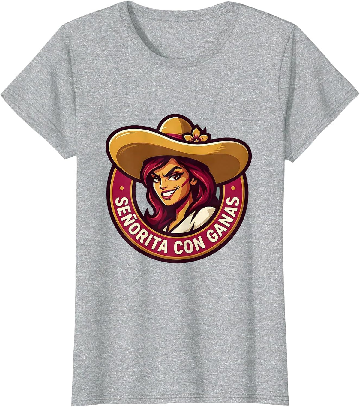 Seniorita Con Ganas Mexican Pride Design T-Shirt - Heather Grey