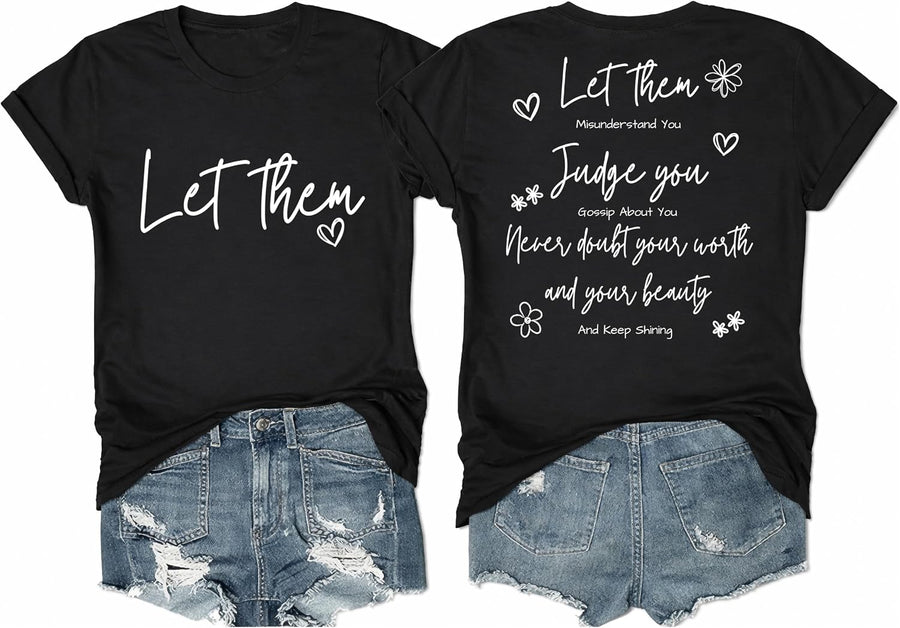 Let Them Shirt Mental Health Shirt V Neck Graphic Tees Inspirational Tops - Black