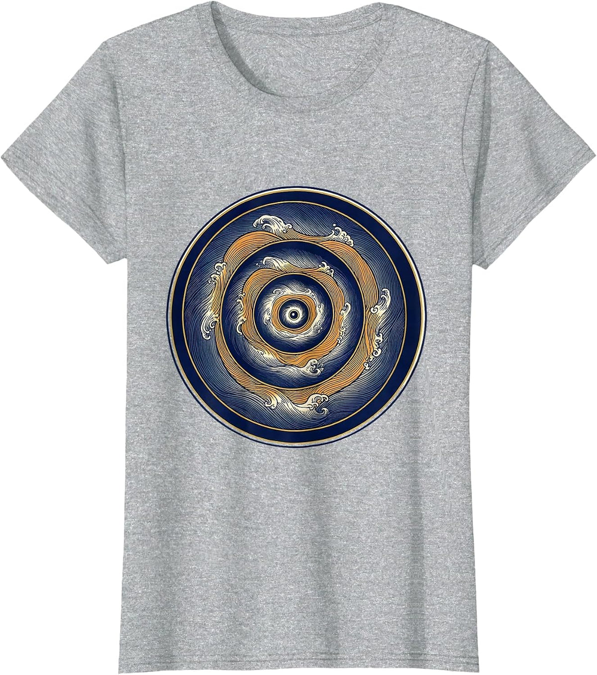 Women's Golden Section Ukiyo-e Wave Sacred Geometry Math Enthusiast T-Shirt - Heather Grey