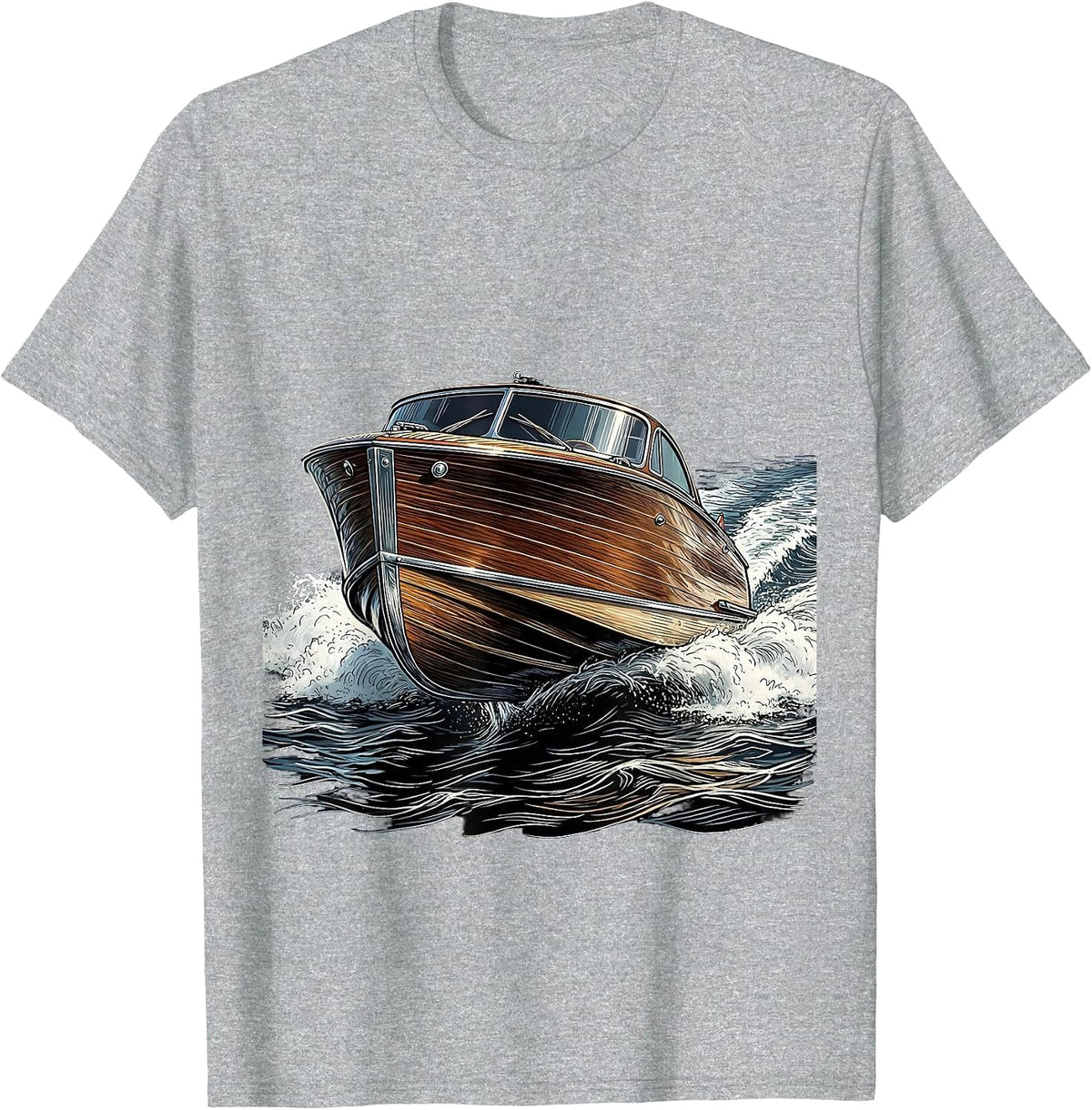 Vintage Speedboat Foamy Wake Retro Nautical Design T-Shirt - Heather Grey
