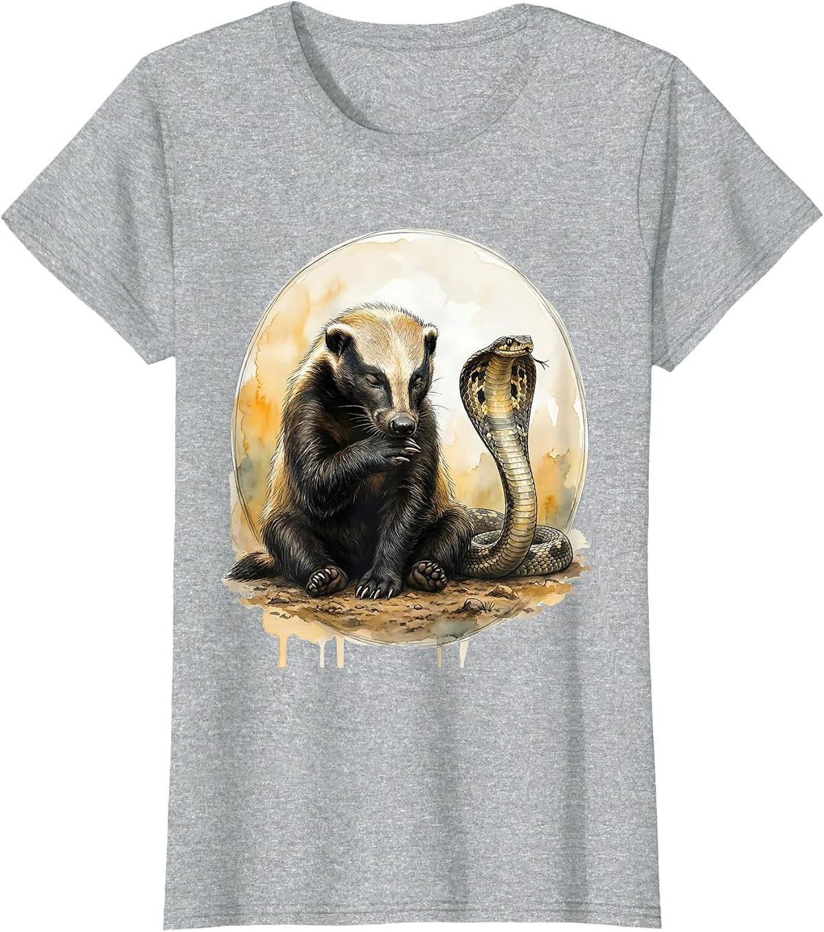 Honey Badger Watercolor Animal Lover Humor T-Shirt - Heather Grey