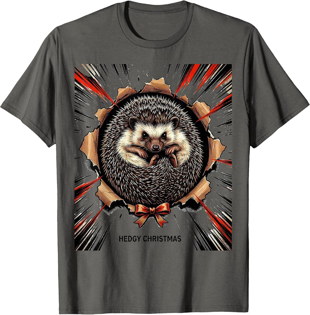 Men's Hedgy Christmas Cute Hedgehog Lover Whimsical Humor Gift T-Shirt - Asphalt Grey