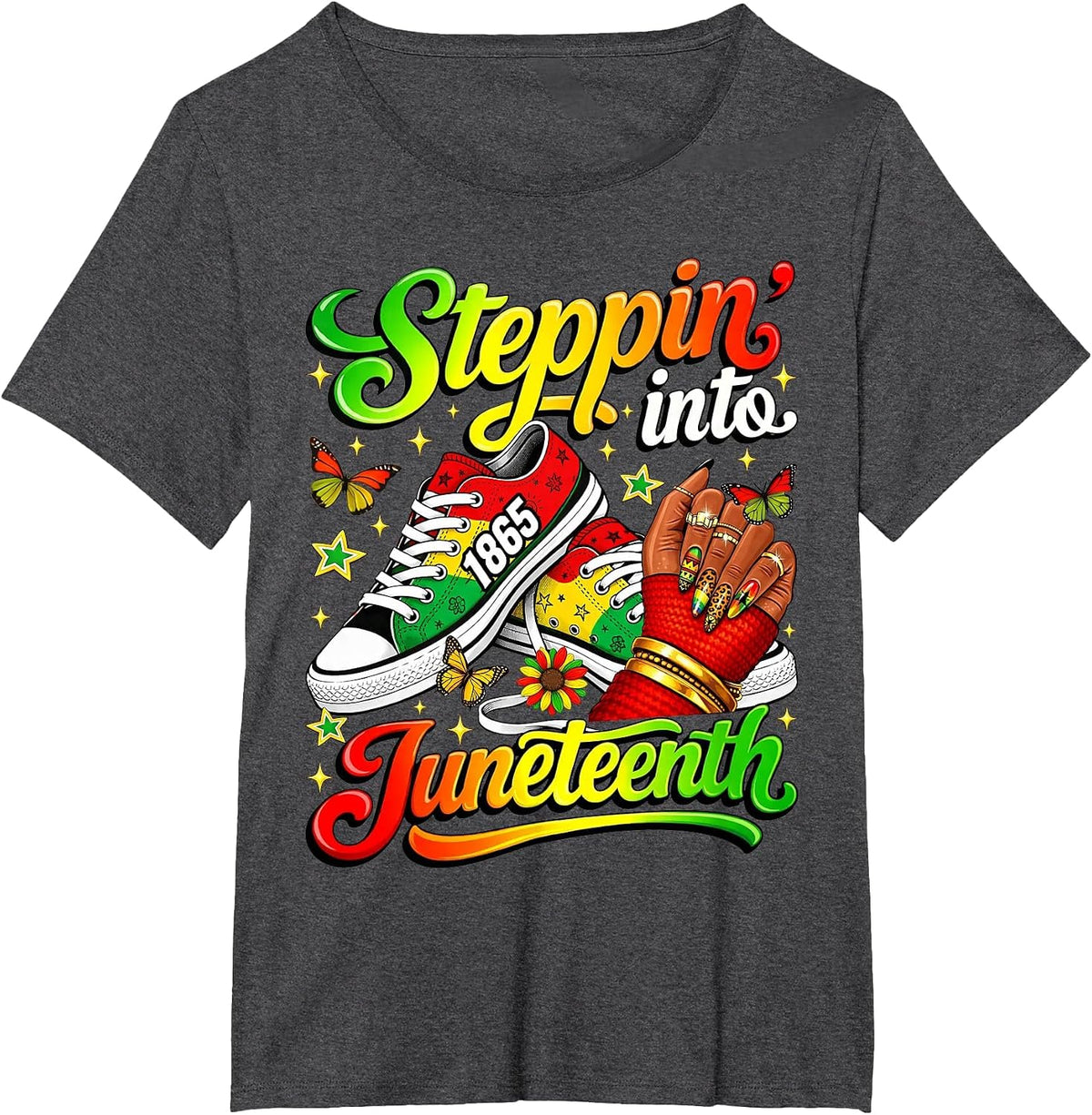 Stepping Into Juneteenth 1865 Black Afro Sneakers Girl Women T-Shirt - Dark Heather Grey