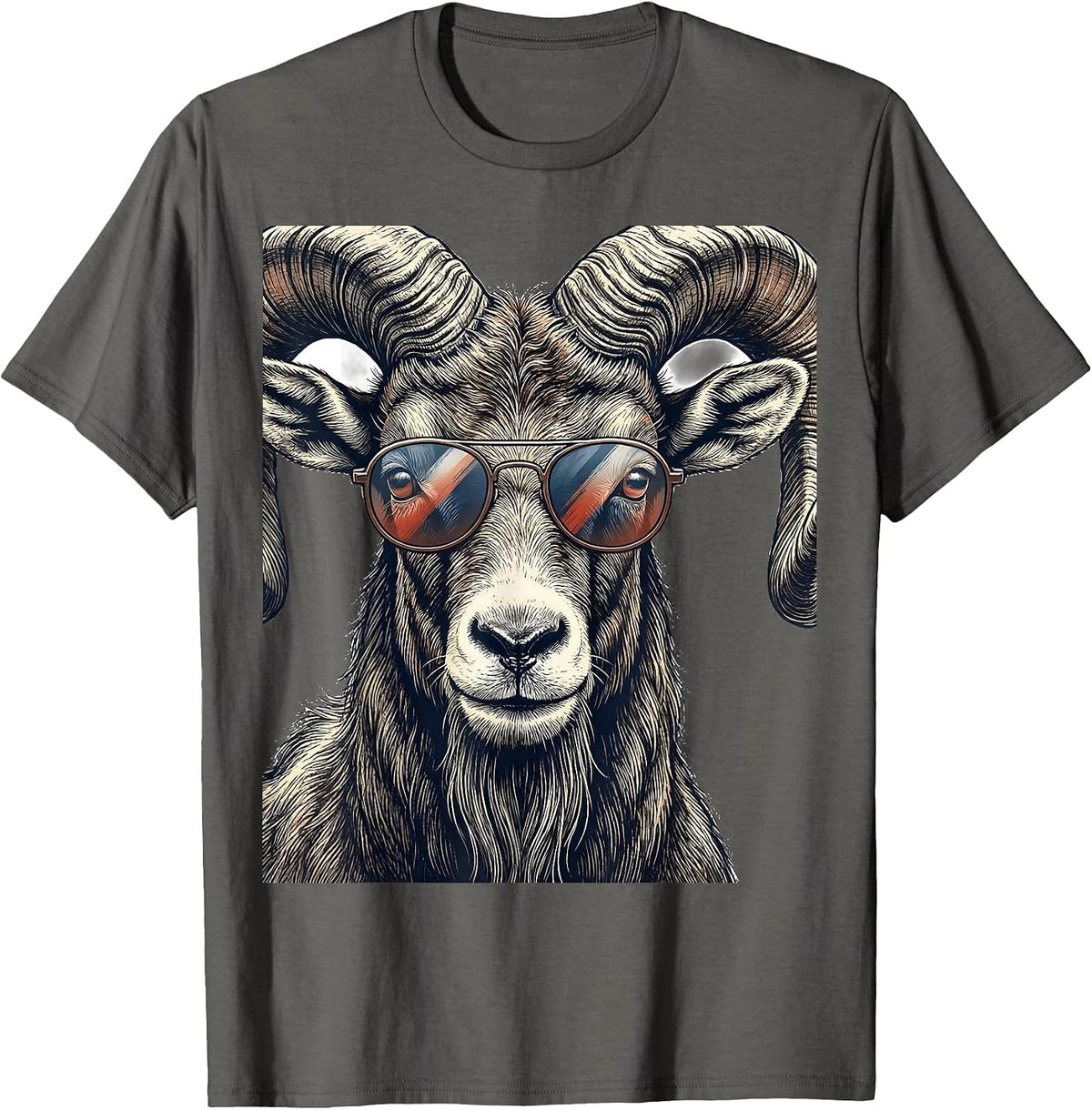 Goat Sunglasses Cool Animal Humor Novelty T-Shirt - Asphalt Grey
