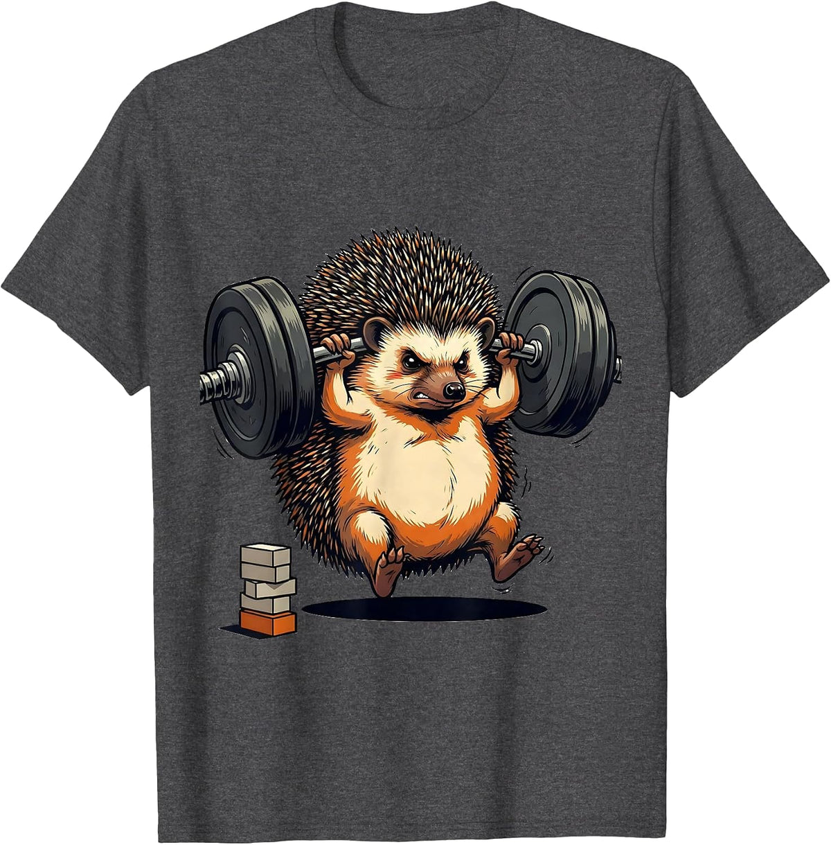 Hedgehog Weightlifting Funny Gym Workout Humor T-Shirt - Dark Heather Grey