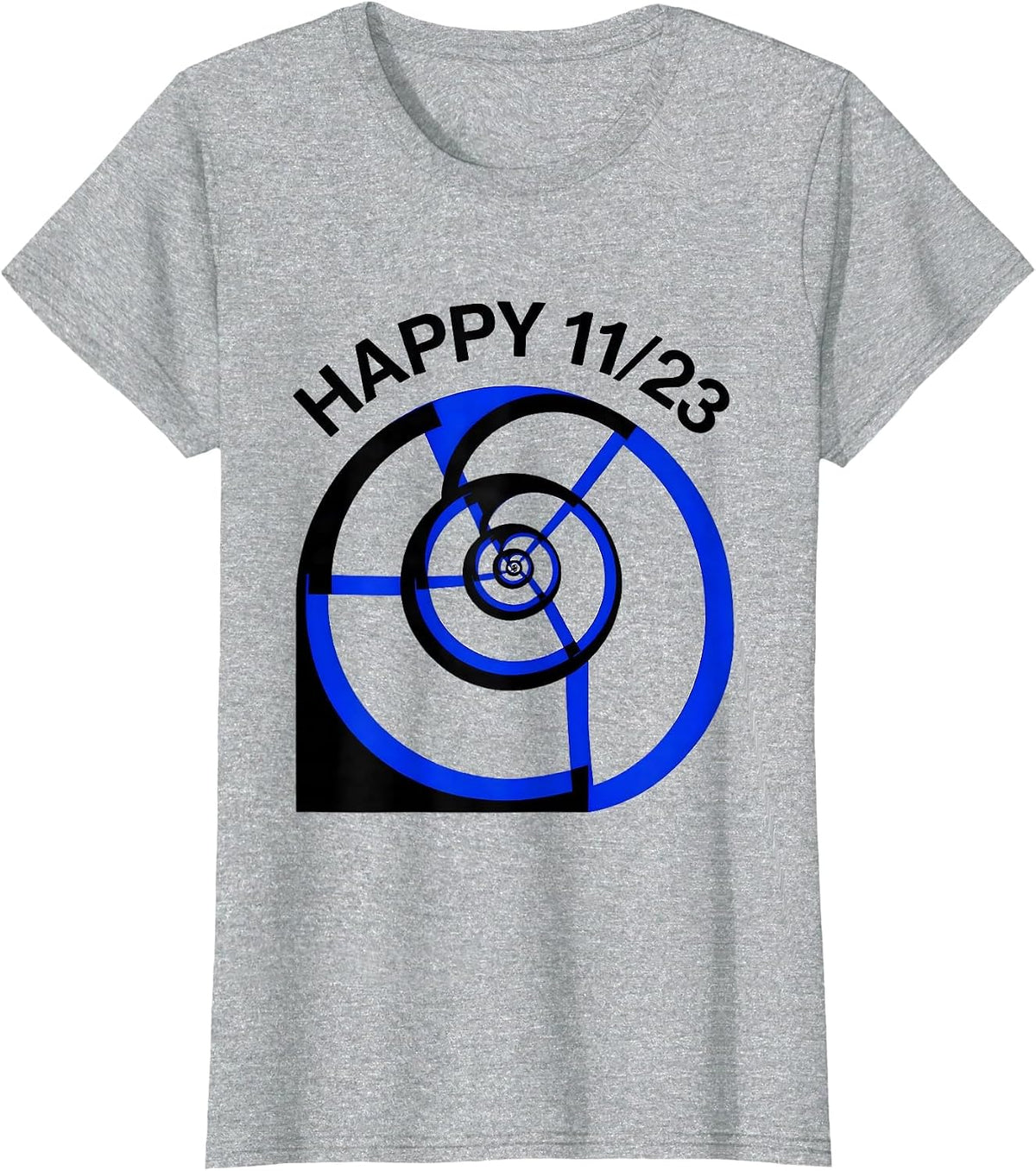 Women's Happy 11/23 Geometric Fibonacci Spiral Sacred Geometry Math T-Shirt - Heather Grey