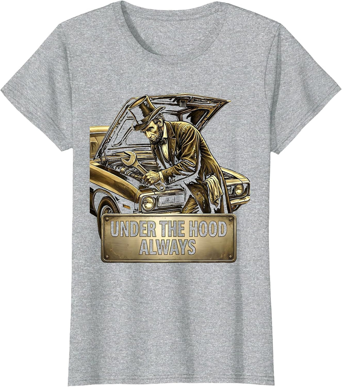 Under The Hood Mechanic Men Garage Design T-Shirt - Heather Grey
