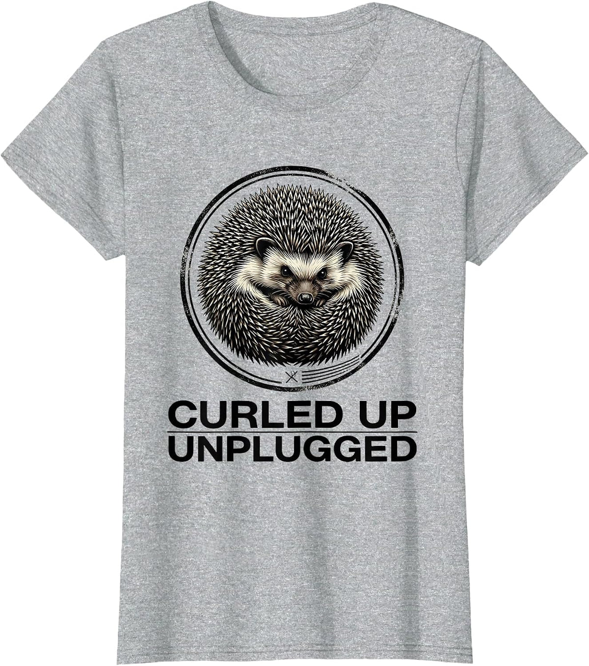 Curled Up, Unplugged Funny Hedgehog Lover Quirky Humor T-Shirt - Heather Grey
