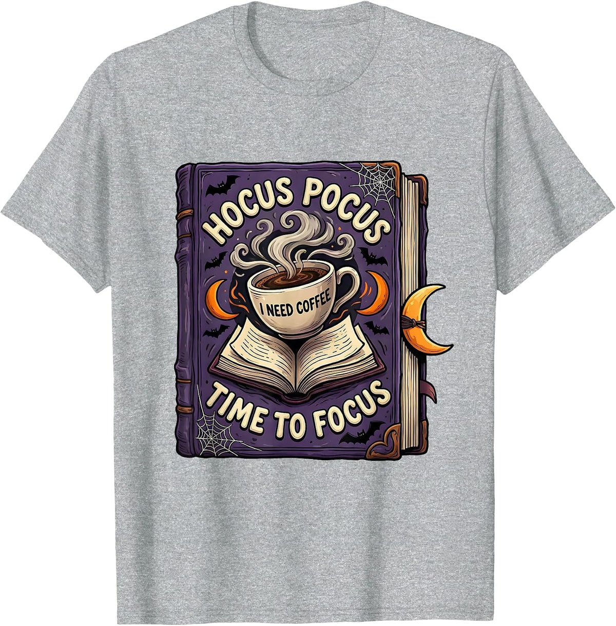 Men's Hocus Pocus I Need Coffee To Focus Teacher Halloween T-Shirt - Heather Grey