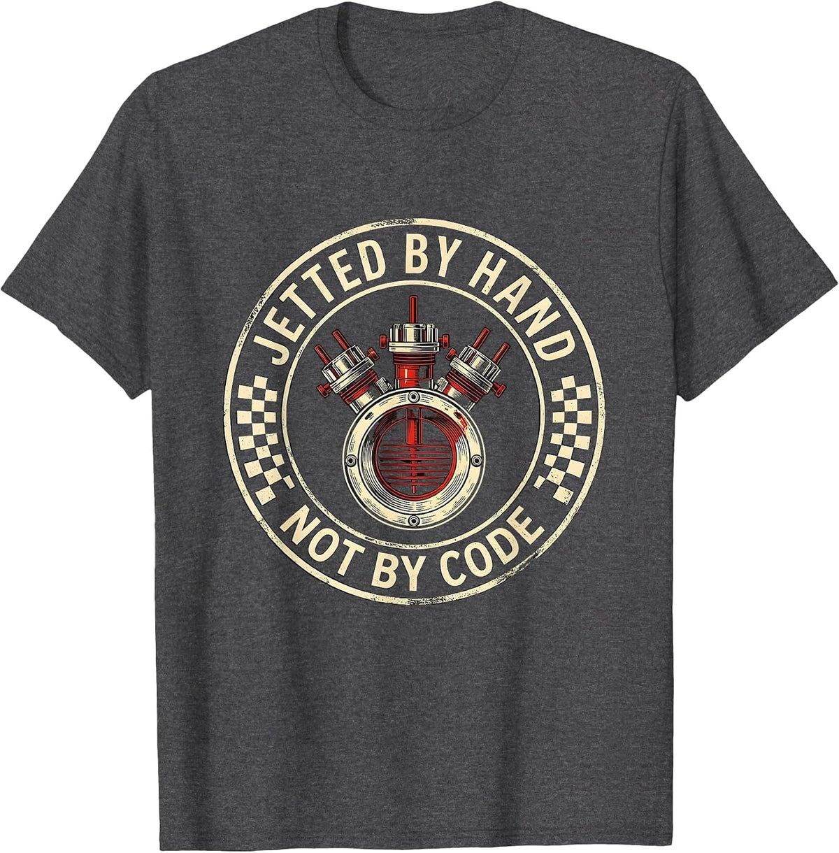 Jetted By Hand, Not By Code Funny Vintage Classic Car Racing T-Shirt - Dark Heather Grey