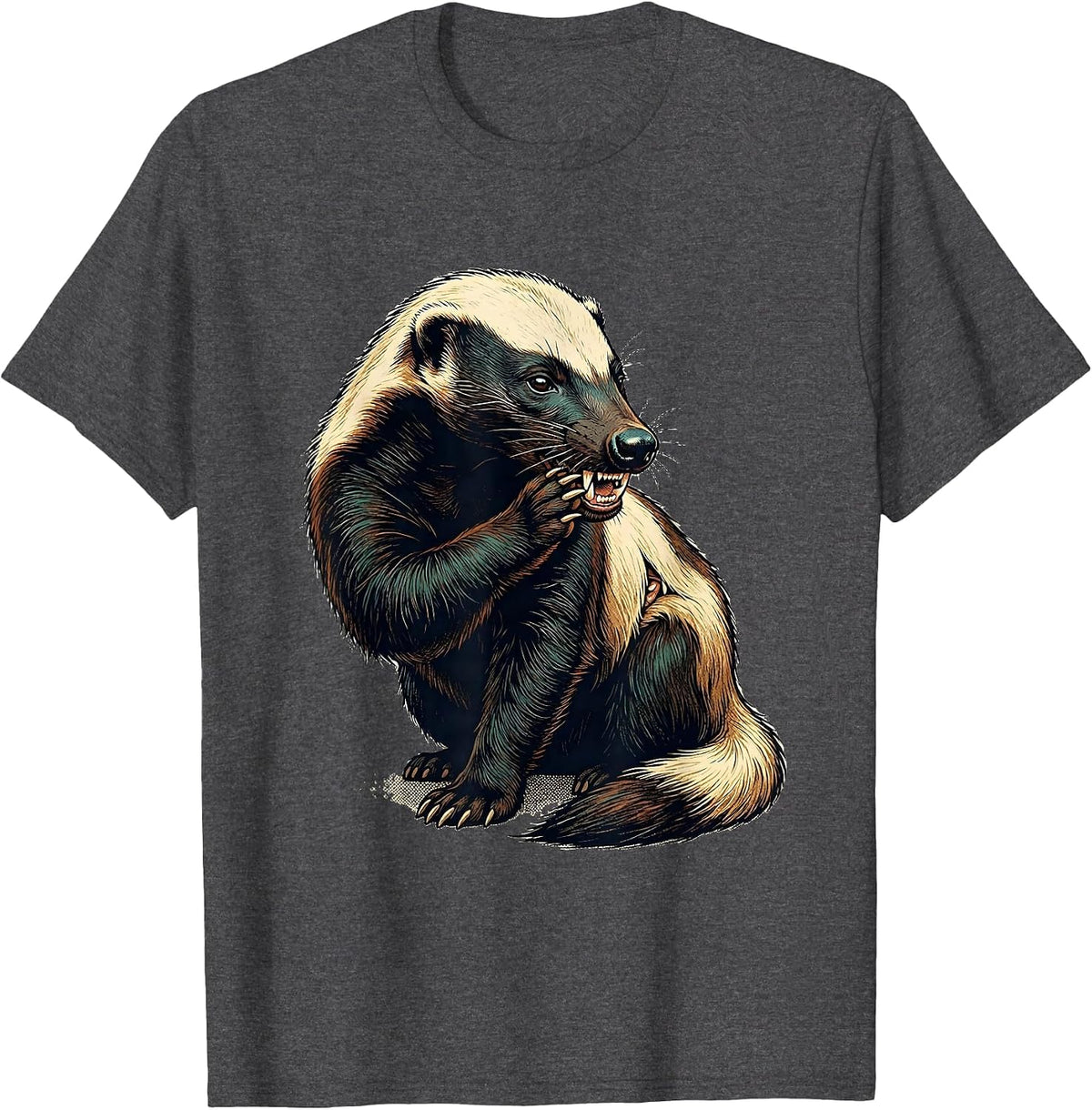 Men's Honey Badger Vintage Retro Funny Wildlife Humor T-Shirt - Dark Heather Grey