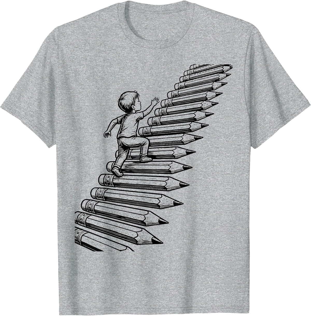 Men's Special Education Pencil Staircase Climbing Design T-Shirt - Heather Grey