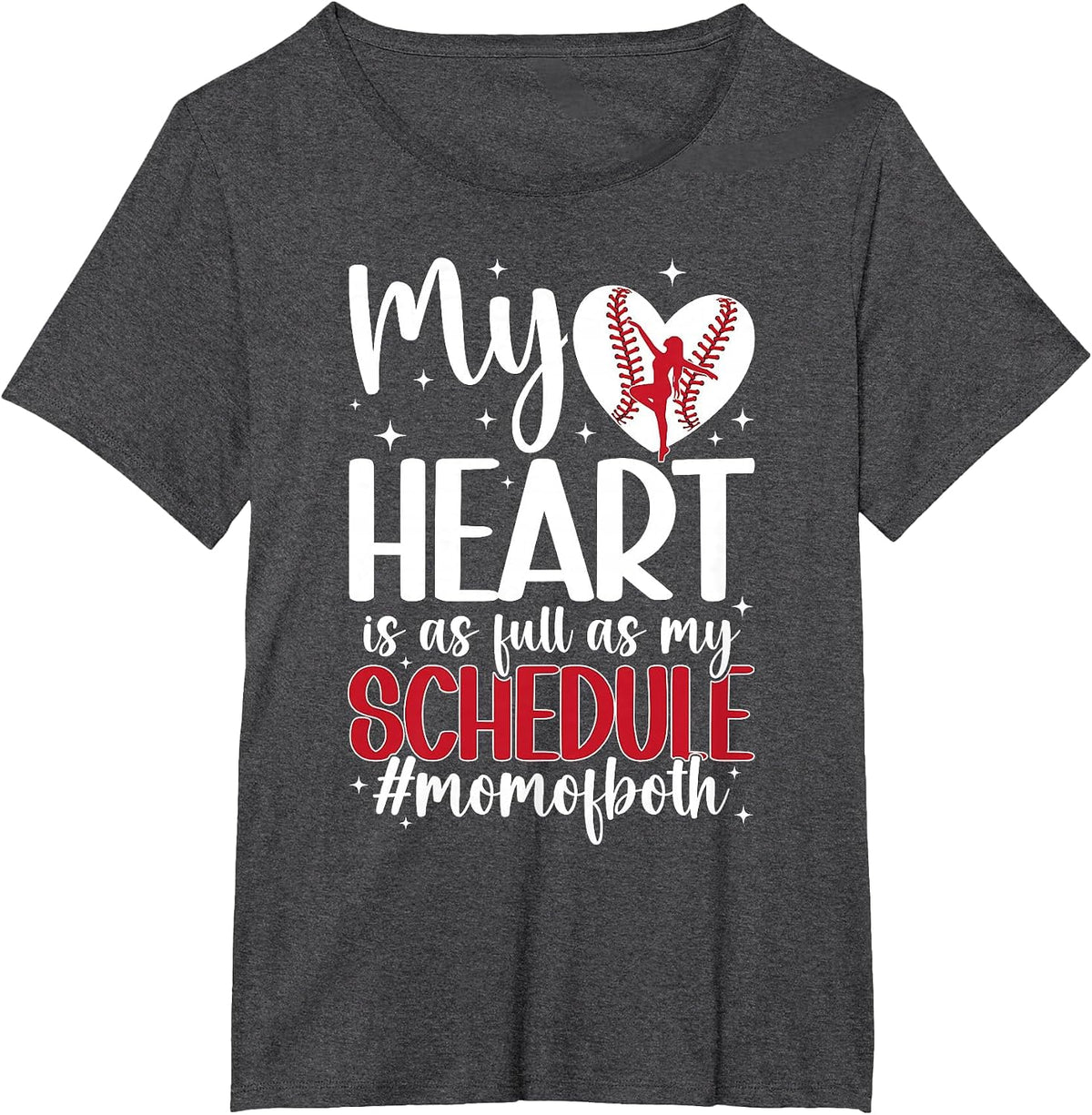 Mom of Both Proud Dance and Baseball Mom T-Shirt - Dark Heather Grey