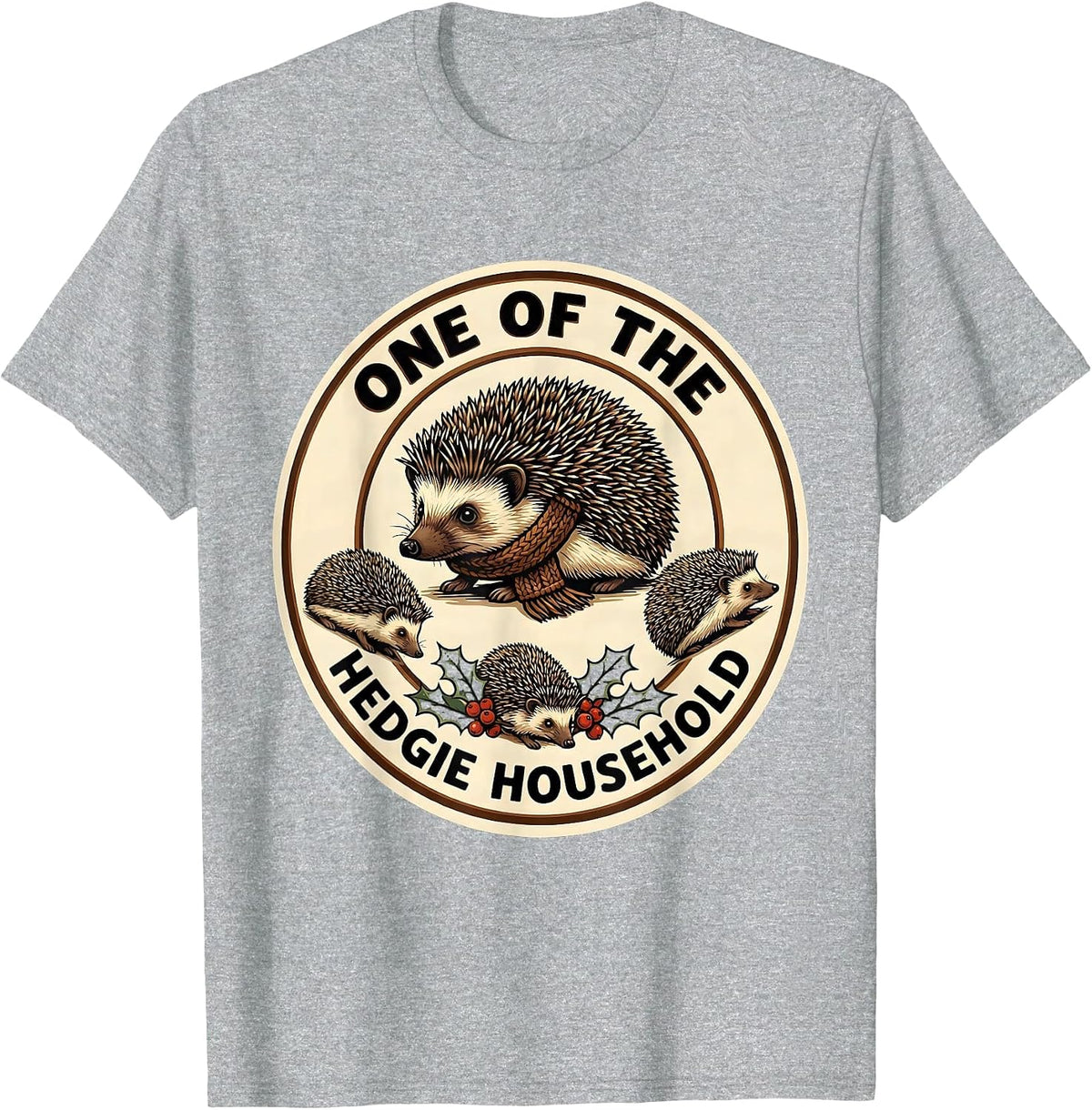 Men's One Of The Hedgie Household Cute Hedgehog Christmas Family T-Shirt - Heather Grey