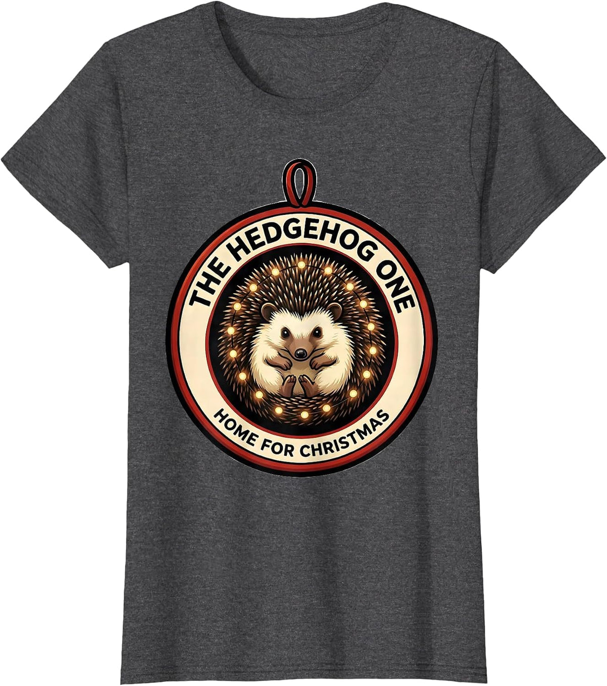 Women's The Hedgehog One Home For Christmas Cute Hedgehog Lover T-Shirt - Dark Heather Grey