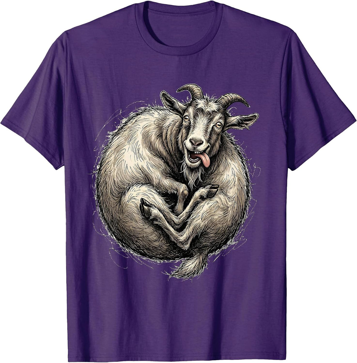 Men's Derpy Goat Eating Its Own Tail Funny Art T-Shirt - Purple