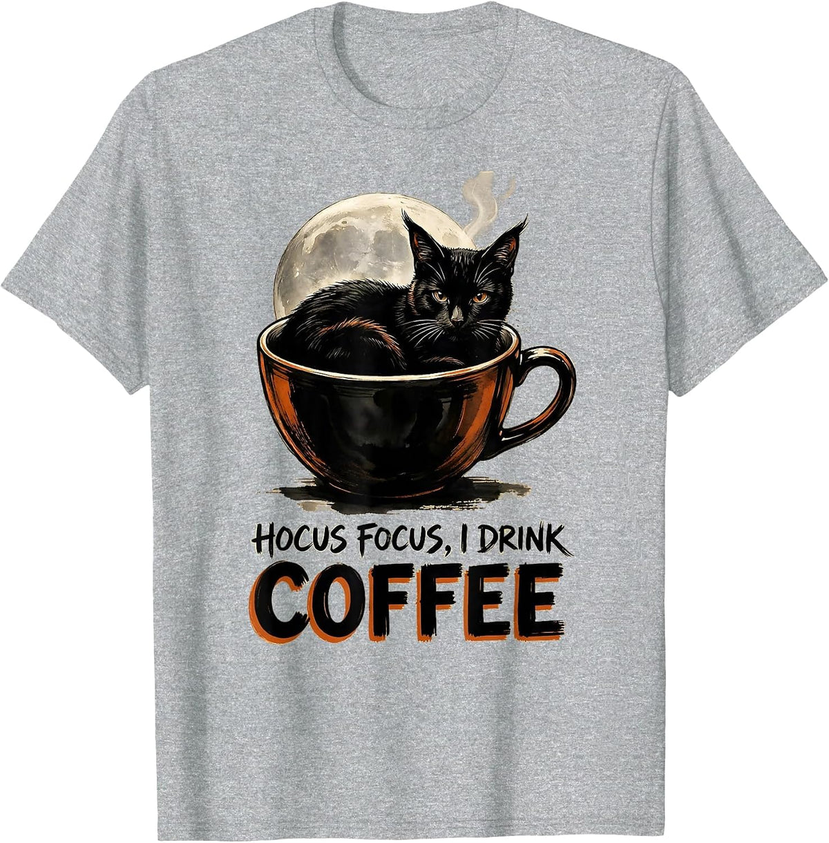 Men's Hocus Focus I Drink Coffee Funny Witch Cat Halloween Teacher T-Shirt - Heather Grey
