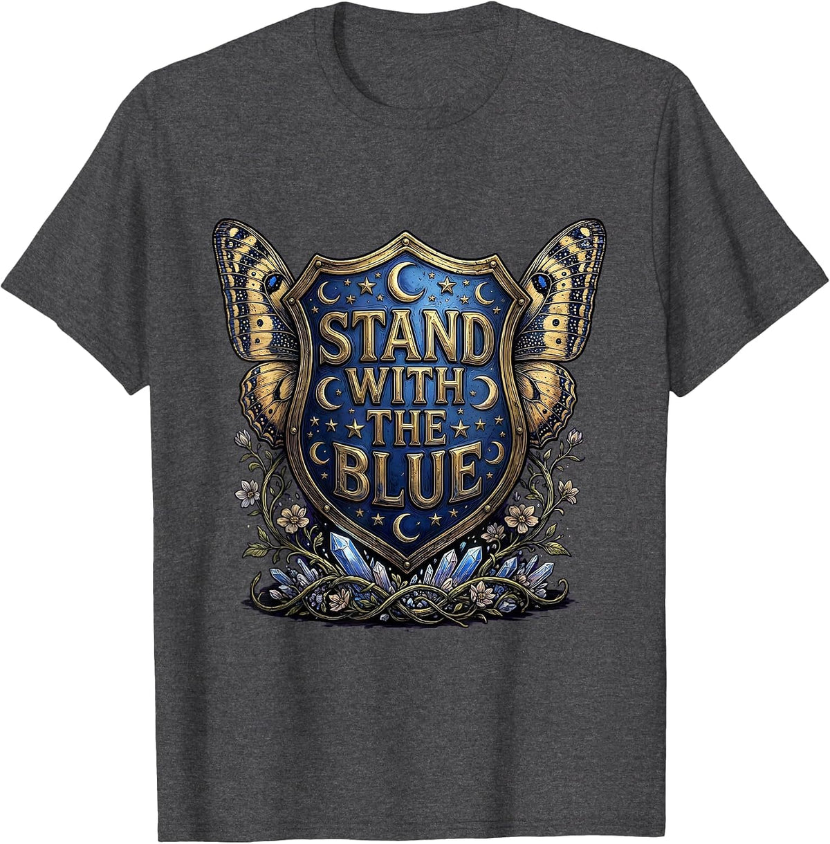 Men's Stand With The Blue Law Enforcement Support Design T-Shirt - Dark Heather Grey