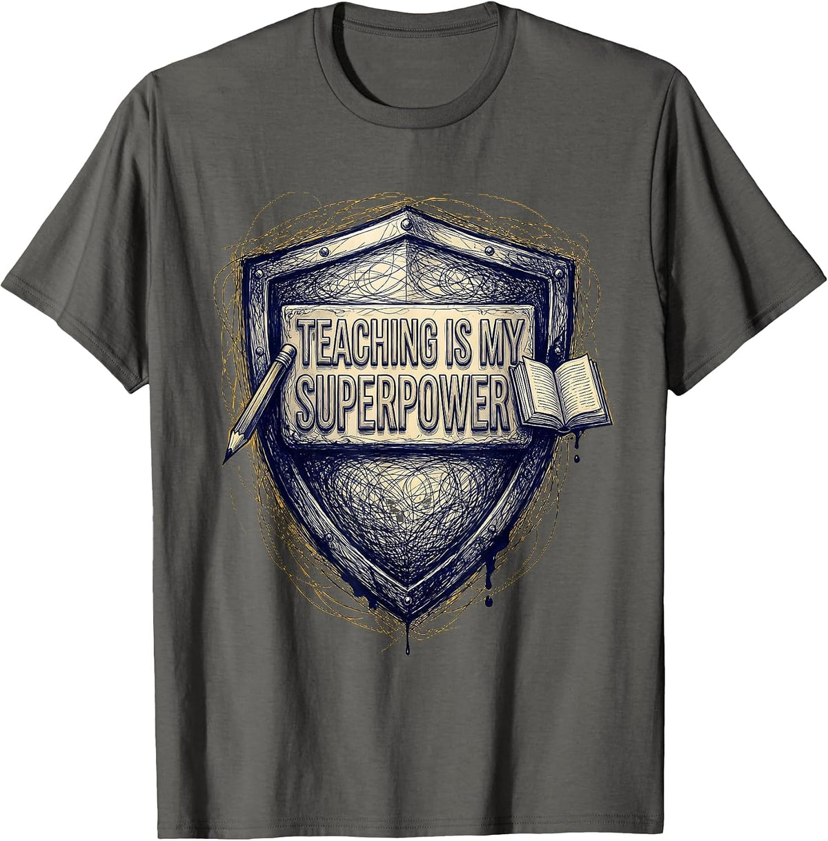 Men's Teaching Is My Superpower Educator Design T-Shirt - Asphalt Grey