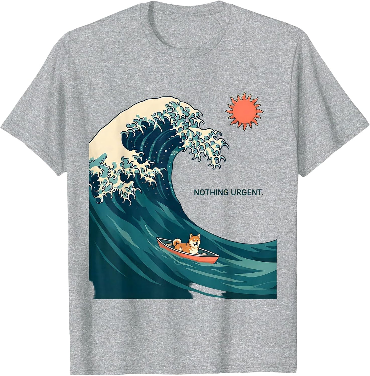 Men's Nothing Urgent Flat Vector Japanese Art Animal Meme Humor T-Shirt - Heather Grey