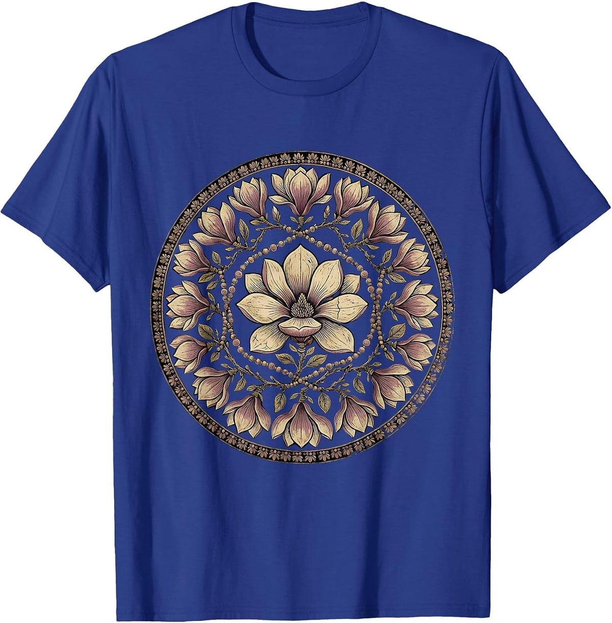 Magnolia Mardi Gras Beads Floral Illustration T-Shirt - Royal Blue